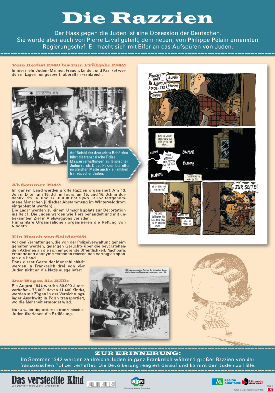 Les rafles : panneau 6 de l'exposition pédagogique Seconde Guerre mondiale "L'enfant cachée"