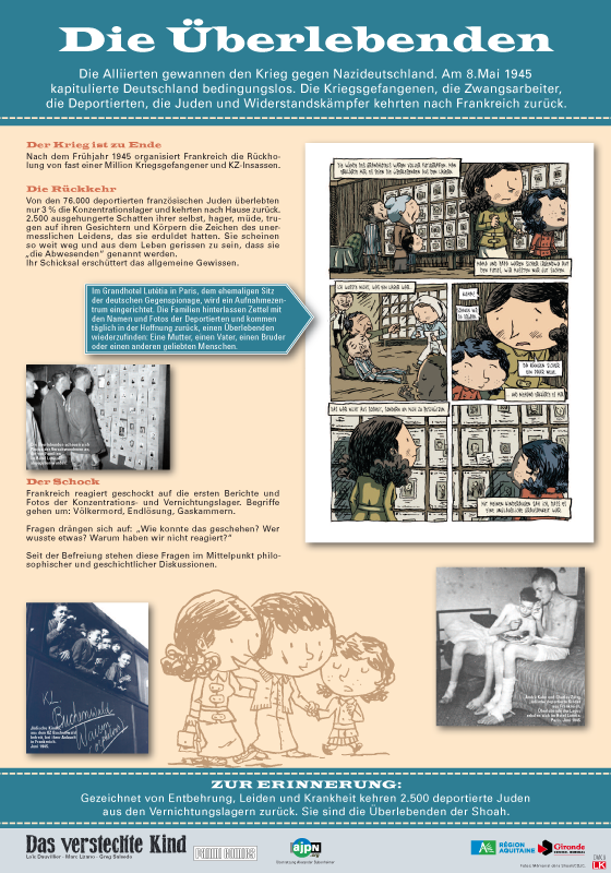 Les rescapés : panneau 9 de l'exposition pédagogique Seconde Guerre mondiale "L'enfant cachée"