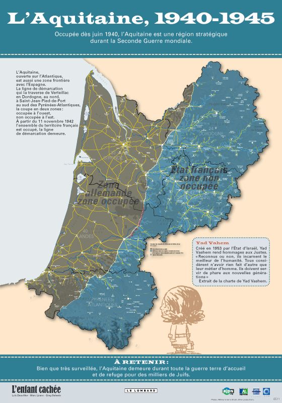 L'Aquitaine, 1939-1945 : panneau Aquitaine de l'exposition pédagogique Seconde Guerre mondiale "L'enfant cachée"