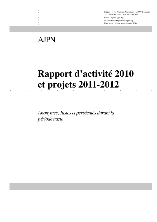Rapport d'activité 2010 et projets 2011