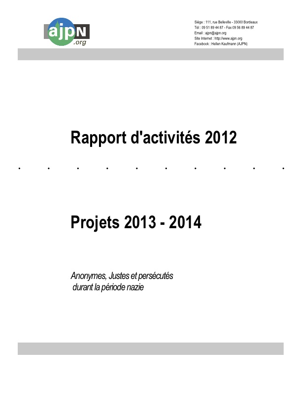 Rapport d'activité 2011 et projets 2012